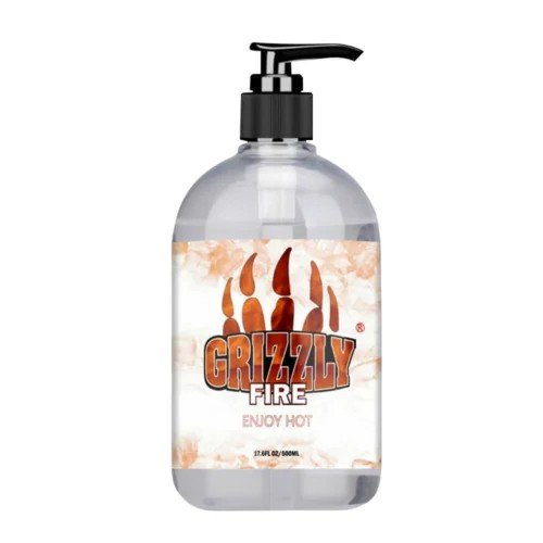 Grizzly Fire clear pump bottle with flame claw label